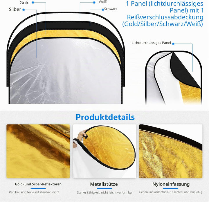 Neewer 5-in-1 tragbarer Faltbarer Multi Disk Rund Licht-Reflektor (150x200 cm (59x79 Zoll)) durchläs