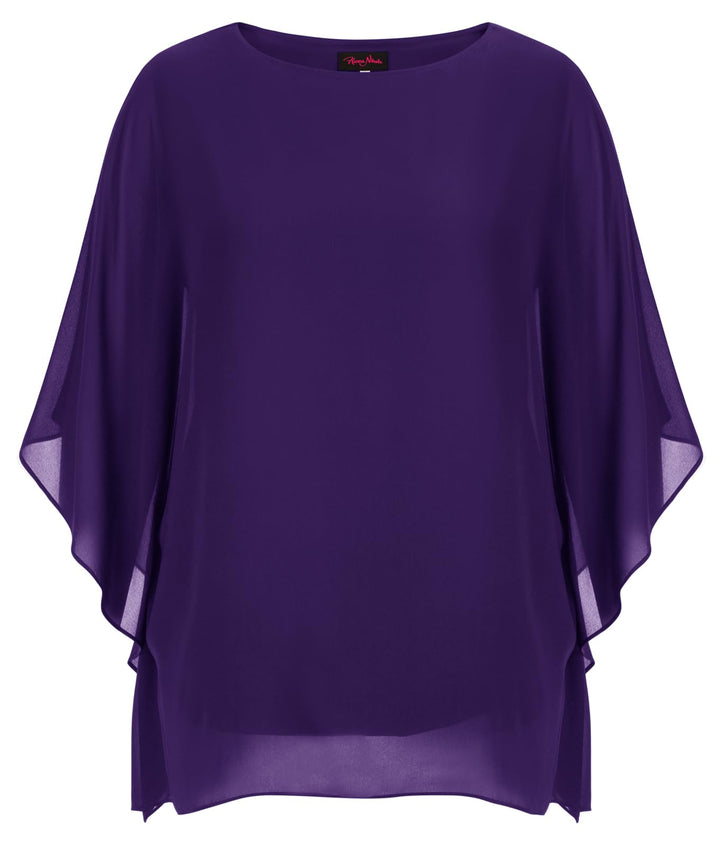 Hanna Nikole Damen Grosse Grössen Chiffon Blusen Elegant Fledermaus Hemd Doppellagige Tops Lose Long