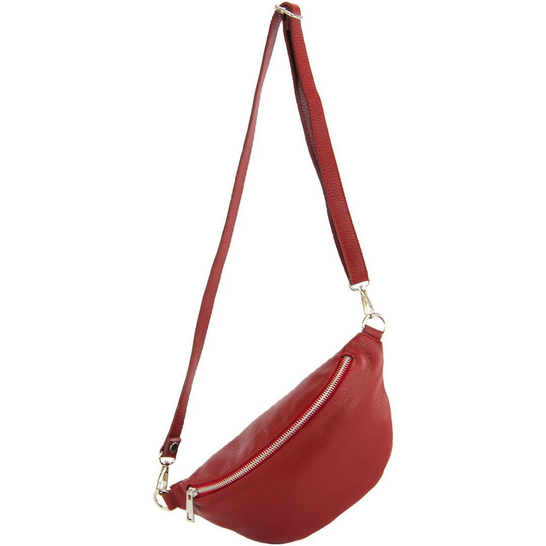 modamoda de - T211 - ital. Hüfttasche Bauchtasche Brusttasche Medium aus weichem Leder, Farbe:Rubinr
