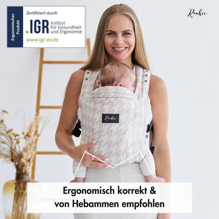 Rookie Babytrage ab Geburt - Ergonomisch, Bequem, Bio-Stoffe - Premium Elite Design - Baby Trage sch