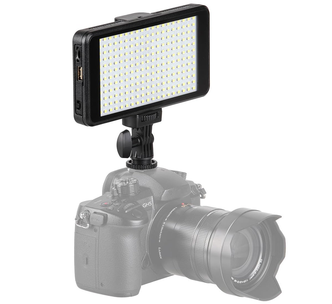 ayex Extraflache dimmbare Videoleuchte mit 228 LEDs und Power Bank Funktion mit Diffusoren und Neige