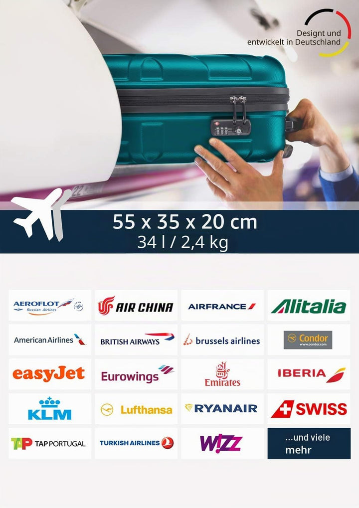 suitline - Handgepäck Hartschalen-Koffer Koffer Trolley Rollkoffer Reisekoffer, TSA, 55 cm, ca. 34 L