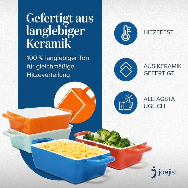 Joeji’s Kitchen Mini Auflaufformen (4er Set, 325ml): Kleine, rechteckige Keramik-Ofenformen für Lasa