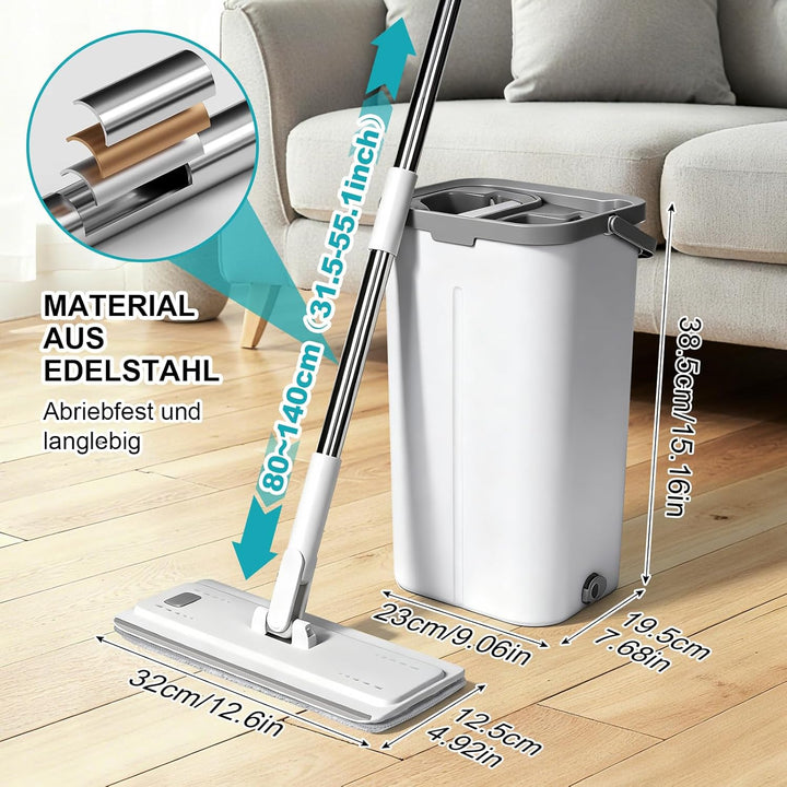 Masthome Wischmopp Set mit Eimer, 140cm Edelstahl Griff Wischmopp und Putzeimer Set, Bodenwischer Se
