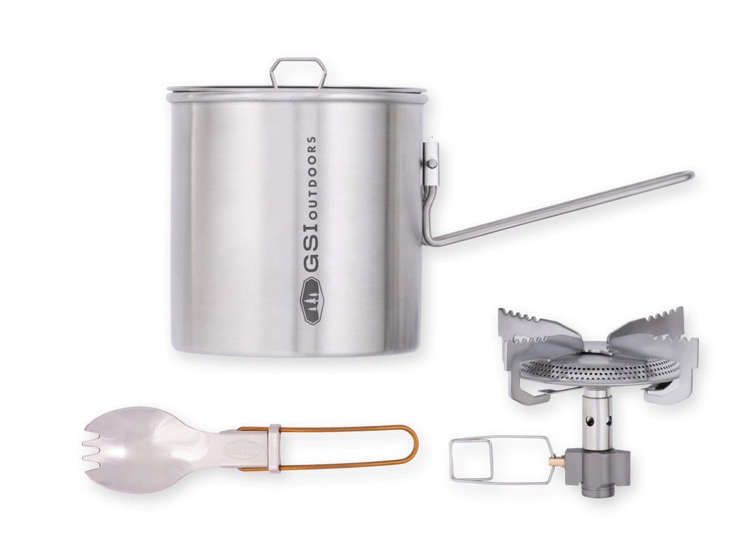 GSI Outdoors Glacier Edelstahl Minimalistisches Ultraleichtes Kochsystem-Set, perfekt für einen Back