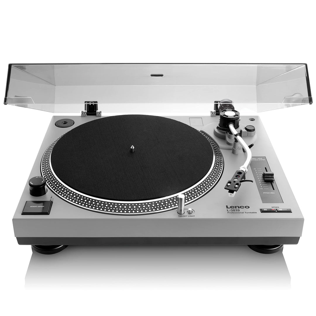 Lenco L-3810 Plattenspieler mit Direktantrieb - DJ Plattenspieler - 33/45 U/min - Pitch-Control - Ma