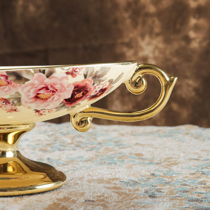 fanquare Blumen Keramik Dessertschale, Vintage Snackteller, Porzellan Obstschale mit Fuss für Mittag
