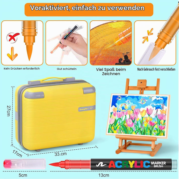Efimeso 360 Farben Acrylstifte für Steine Wasserfest,Pinselmalstifte auf Wasserbasis Acrylic Paint M
