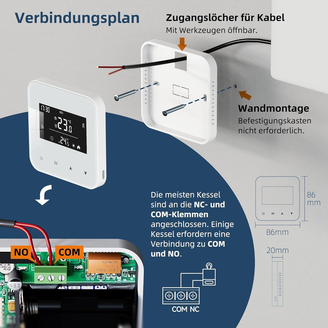 Beok Thermostat Heizung Digital, Programmierbarer Raumthermostat für Steuerung des Gaskessel und Was
