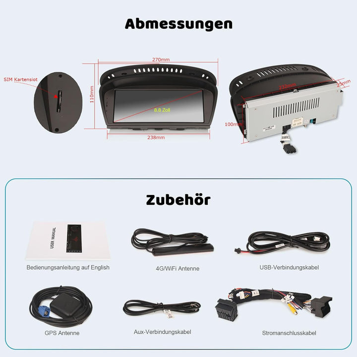 Erisin 8.8" Android 12 8-Kern Autoradio GPS Navi für BMW 3er E90 E91 E92 E93 5er E60 E61 6er E63 E64