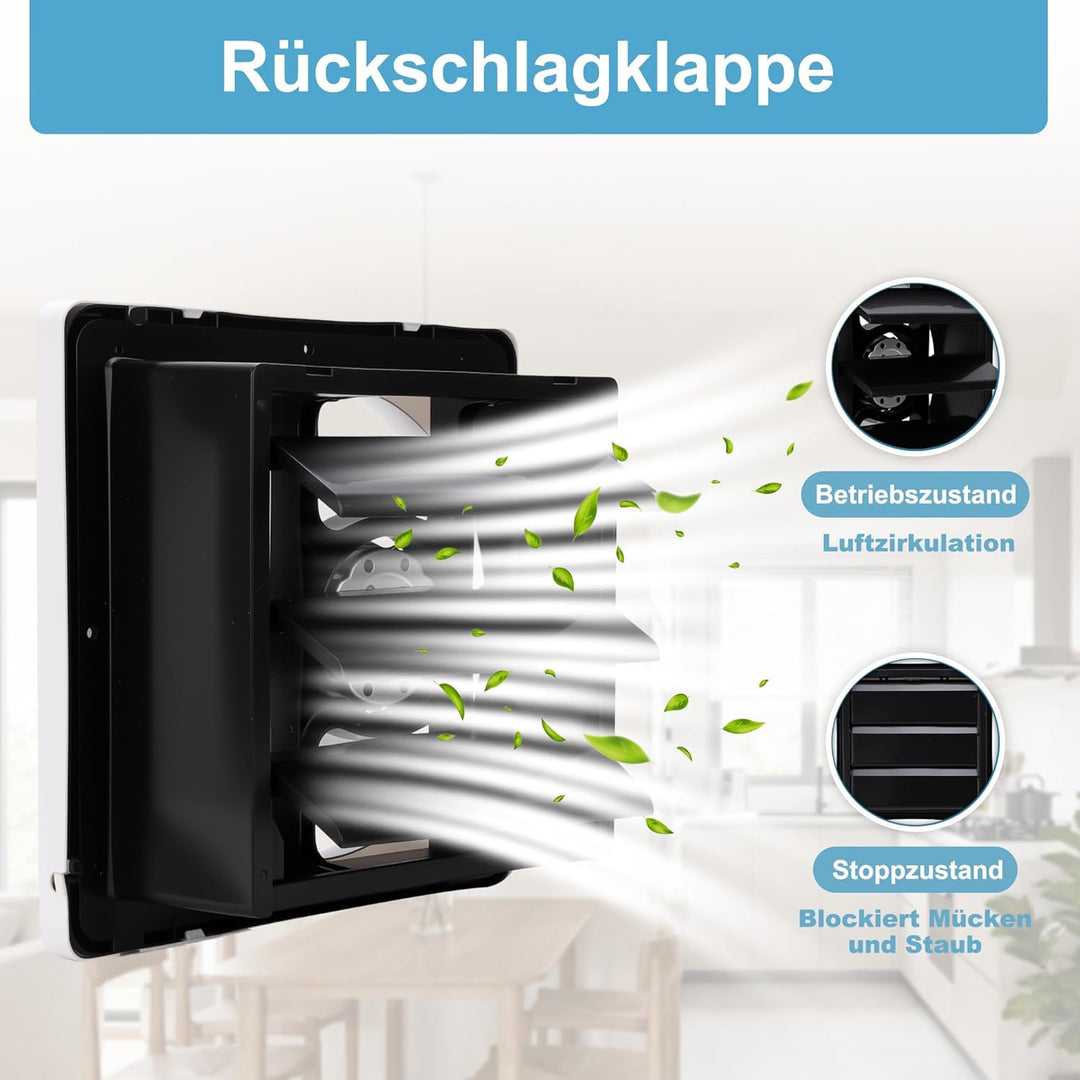 Leistungsstarker Wandventilator, leiser Betrieb, langlebige Konstruktion. Einfache Installation fuer
