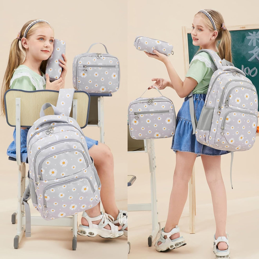 SIVENKE Schulrucksack Mädchen Teenager Damen Schultasche Rucksack Set Gänseblümchen Schulranzen für
