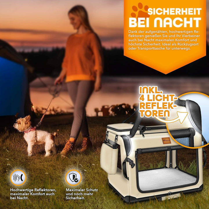 TRESKO® Hundebox faltbar inkl. Leckmatte, Spatel & Reflektoren M 61x42x42cm | Transportbox für Hunde