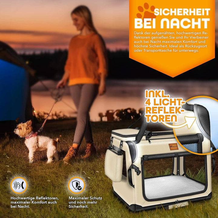 TRESKO® Hundebox faltbar inkl. Leckmatte, Spatel & Reflektoren S 50x34x34cm | Transportbox für Hunde