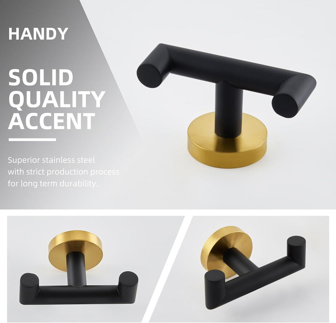 Angle Simple Doppelter Handtuchhaken Schwarz & Gold, Edelstahl Badezimmer Handtuchhalter Handtuchhal