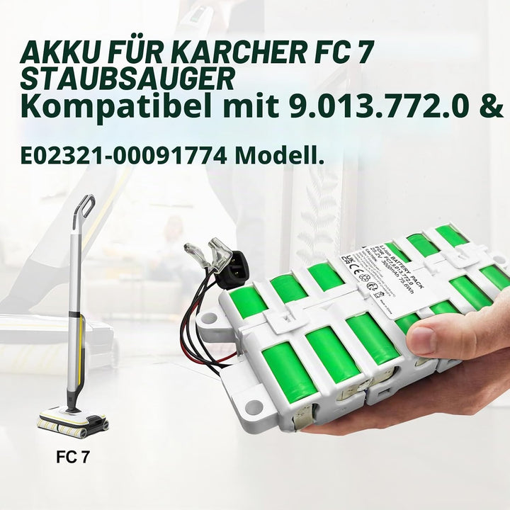 Akkus für Kärcher FC7 Serie Staubsauger, Kompatibel mit Kärcher Staubsauger Akku：9.013.772.0, EO2321