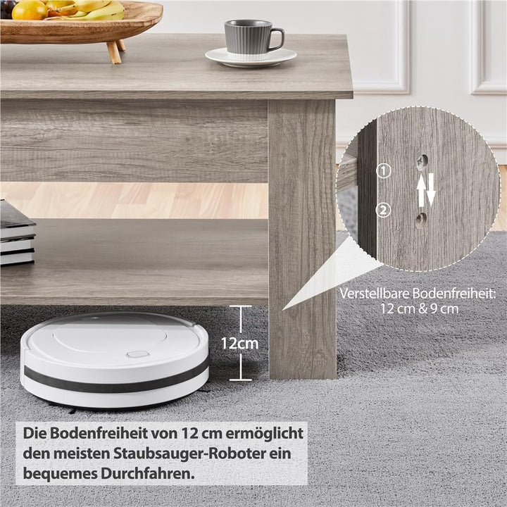 Yaheetech Couchtisch Höhenverstellbar Sofatisch mit Stauraum Ablagefächern Kaffeetisch Metallgestell