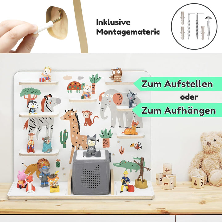 stadtecken Holzregal für Musikbox I Geeignet für die Toniebox und ca. 50 Tonies I Perfekte Tonie Auf