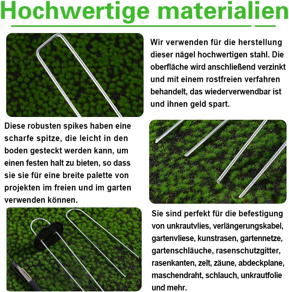 Bakulyor 100 Stück Erdanker + 100 Stück Unterlegscheiben, Erdanker Verzinkt Für Unkrautvlies, Stahl