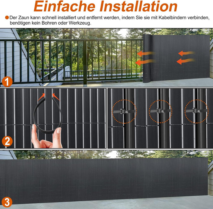 PVC Sichtschutzmatte Sichtschutzzaun 90x300CM,Anthrazit,Outdoor Sichtschutz mit verstärkten Lamellen