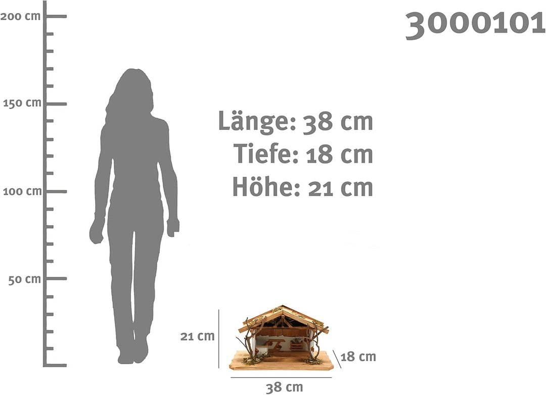 Creation Gross Holz Krippenstall, Weihnachtskrippe 38 * 18 * 21cm Holzstall Krippe (OHNE Krippenfigu