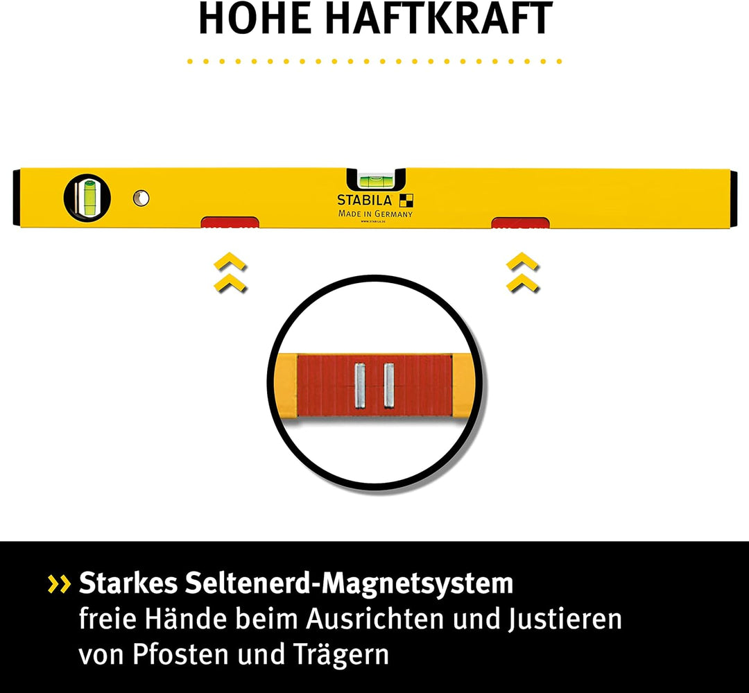STABILA Magnet-Wasserwaage Type 70 M, 80 cm, leichtes Alu-Profil, starkes Seltenerd-Magnetsystem, 1