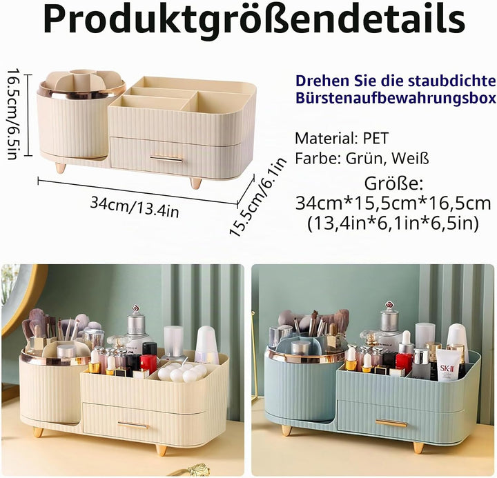 DASITON Make up Organizer 360° Drehbar, Make Up Pinselhalter Kosmetik Aufbewahrung mit Schubladen, G