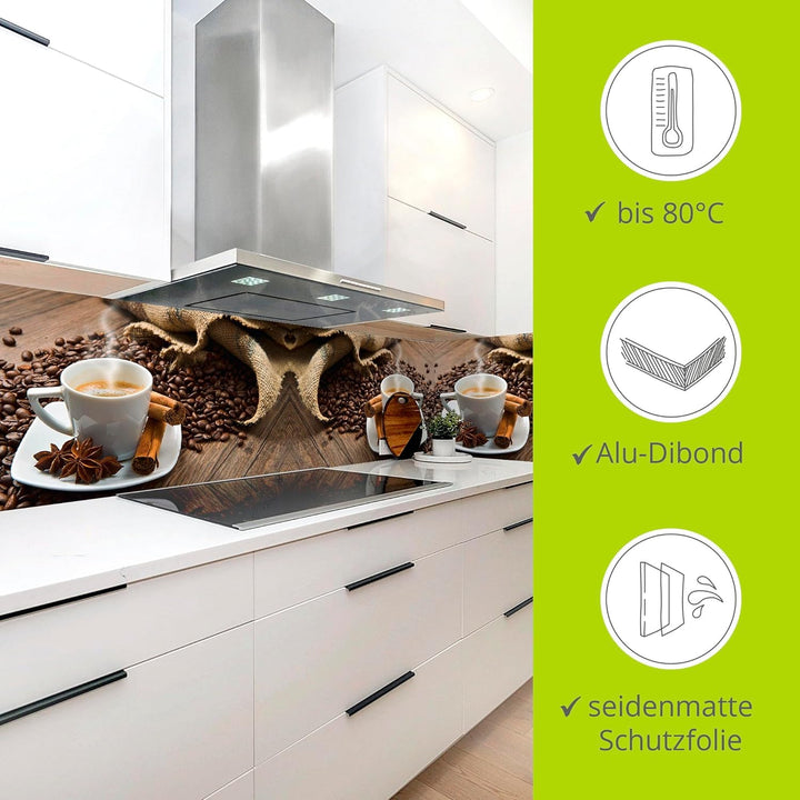 ARTland Spritzschutz Küche aus Alu für Herd Spüle 70x65 cm (BxH) Küchenrückwand mit Motiv Getränke K