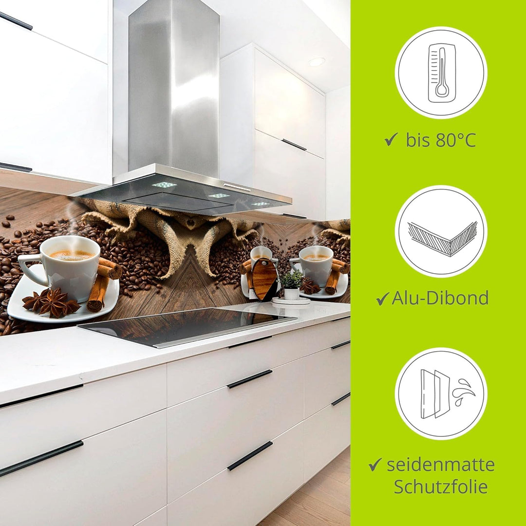ARTland Spritzschutz Küche aus Alu für Herd Spüle 80x65 cm (BxH) Küchenrückwand mit Motiv Getränke K