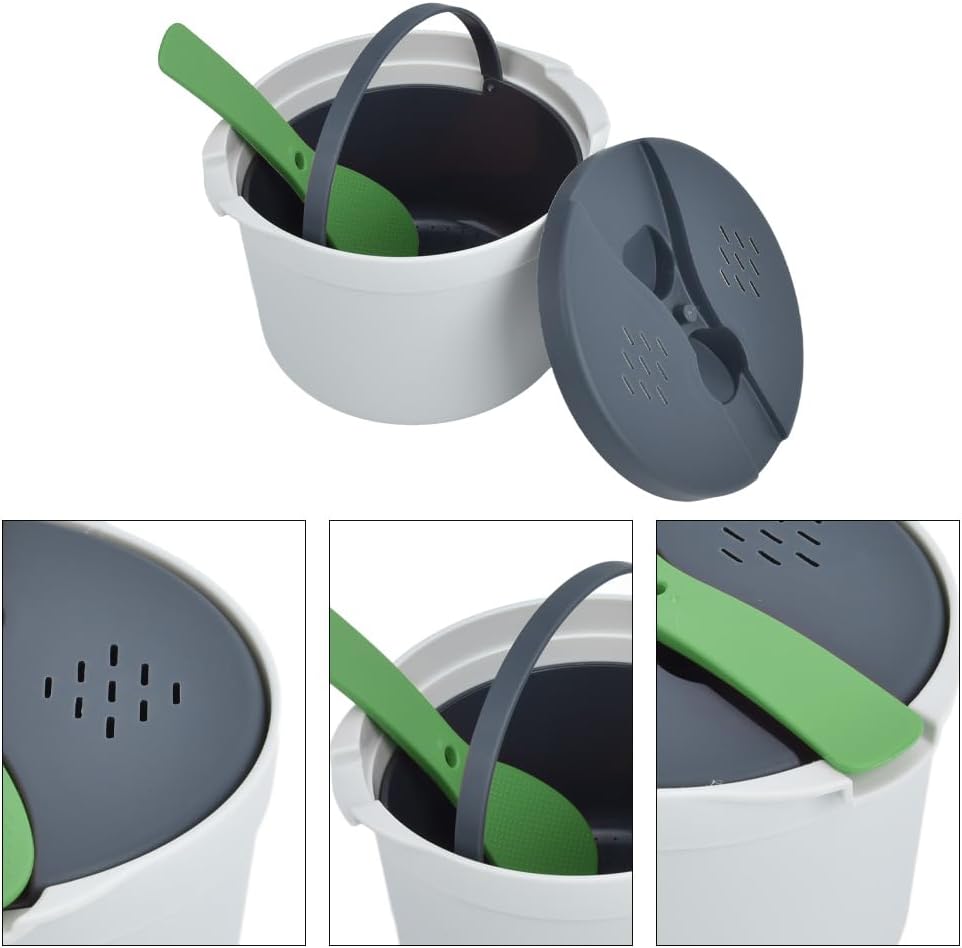 Mikrowellen Reiskocher, 2L Multifunktions Dampfgarer Dampftopf Reiskocher Set PP in Lebensmittelqual