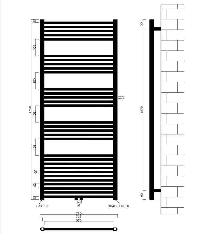 SHV Badheizkörper mit Mittelanschluss in weiss | Heizkörper für Badezimmer, Handtuchhalter für Wand