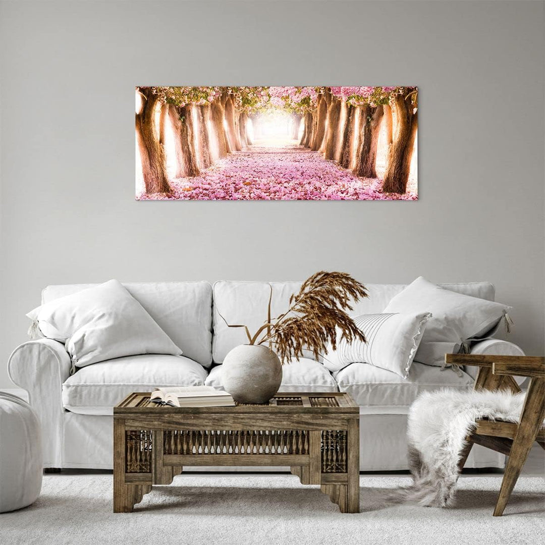 Panorama Bilder auf Leinwand 100x40cm Leinwandbild Baum Blumen Kirsche Natur Gross Wanddeko Bild Sch