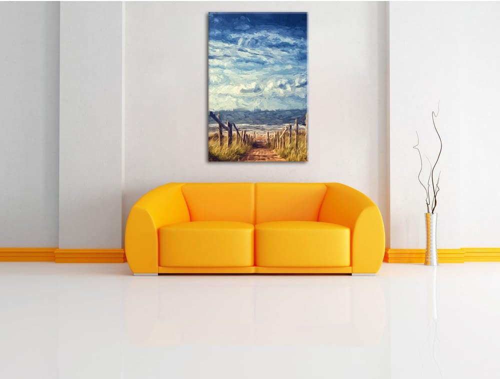 Pixxprint Weg zum Strand am Meer Kunst Pinsel Effekt, Format: 100x70 auf Leinwand, 100x70