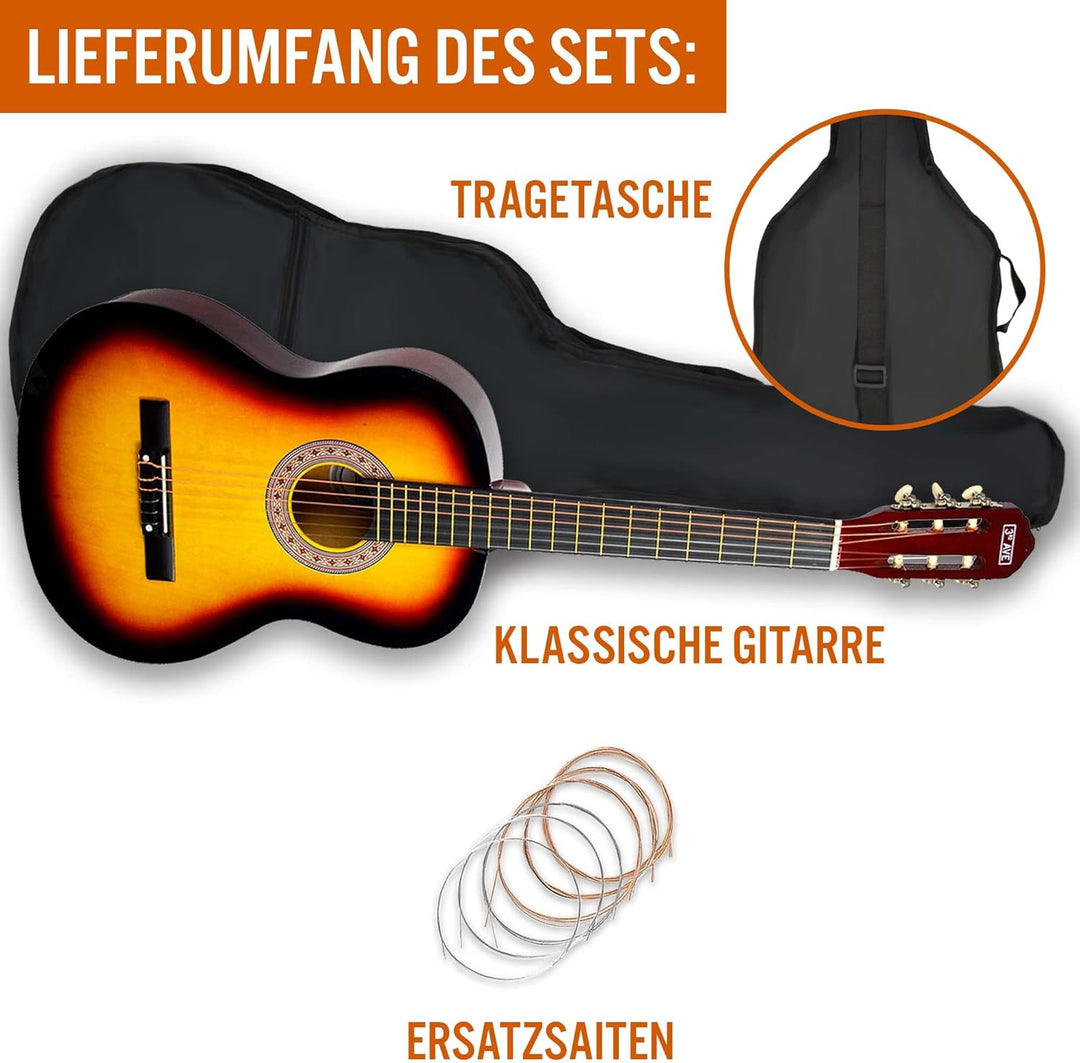 3rd Avenue 3/4 Flamencogitarren-Starterset in Kindergrösse mit Nylonsaiten – mit Tasche, Saiten – in