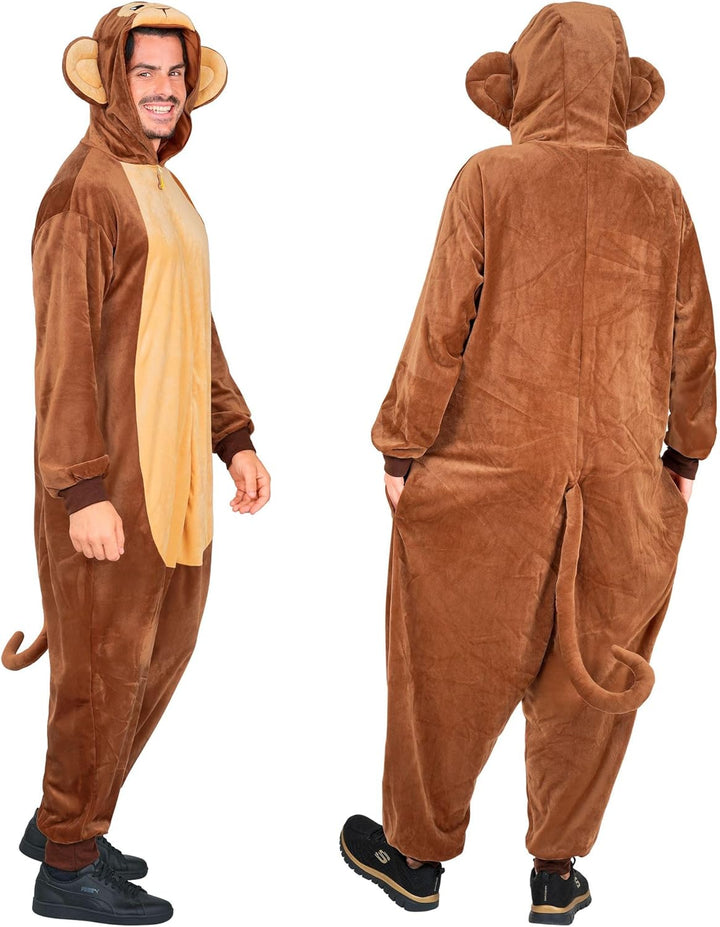 W WIDMANN MILANO Party Fashion - Tier Overall für Erwachsene, weicher Plüsch Jumpsuit mit Kapuze, Ti