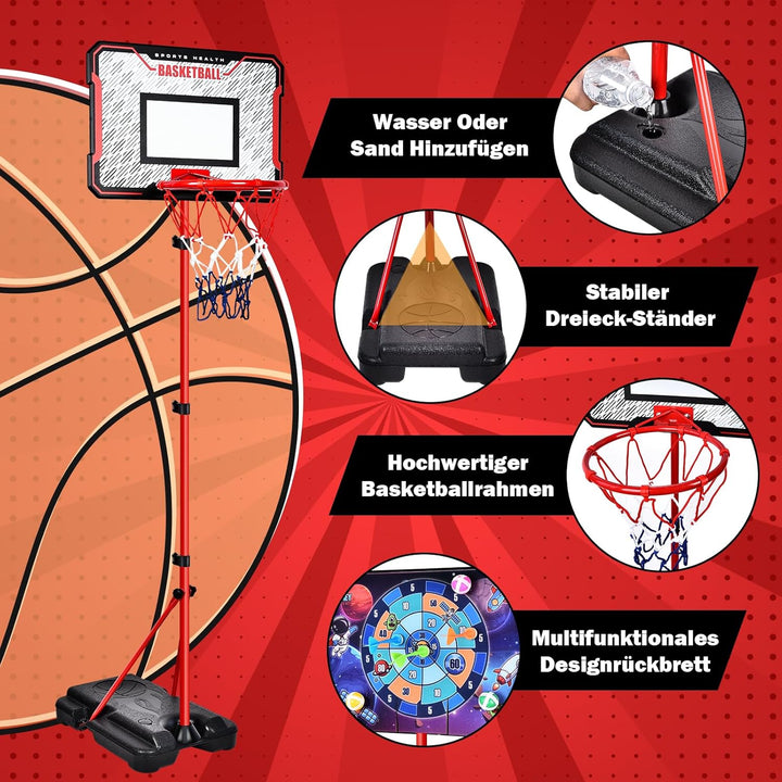 Herenear Basketballkorb für Kinder, Höhenverstellbar 107-193cm, Tragbar Indoor Outdoor, Kinderspielz