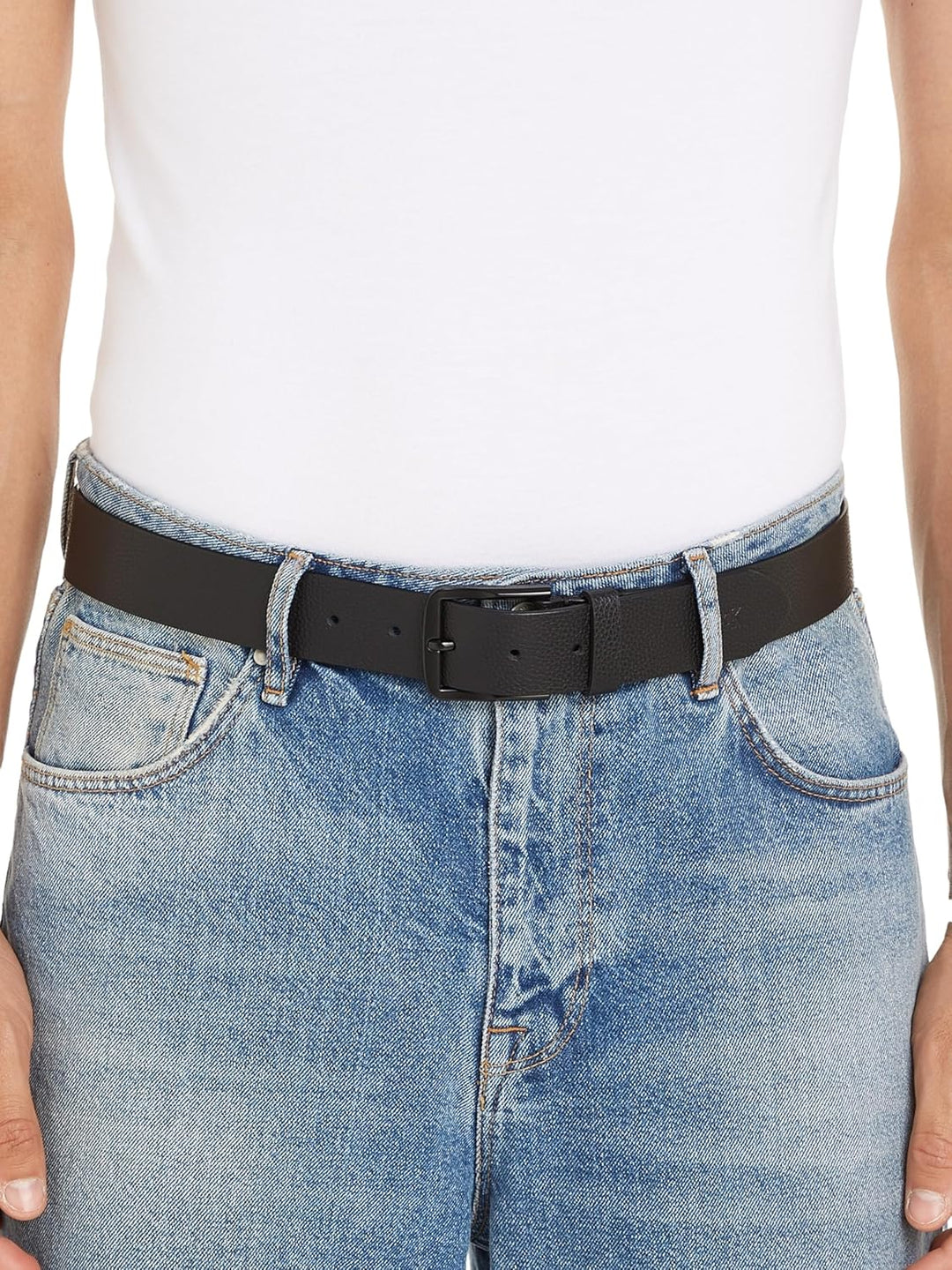 Calvin Klein Herren Classic Flat R Lthr Belt 35mm K50k511421 Gürtel 85 Black/Black, 85 Black/Black