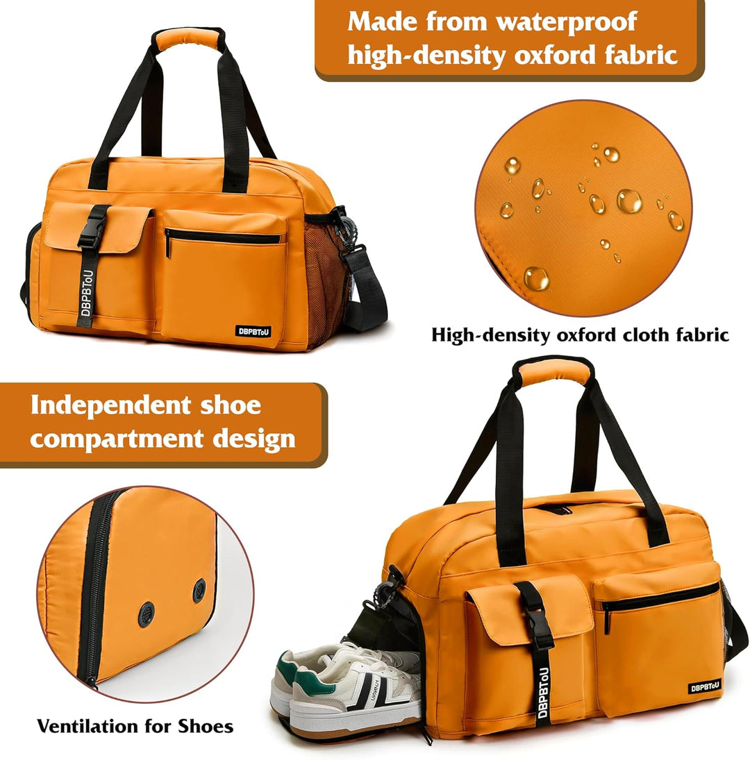 35L Sporttasche Damen Herren, Reisetasche mit Schuhfach und Nassfach, Wasserdichte Weekender Bag, Gy