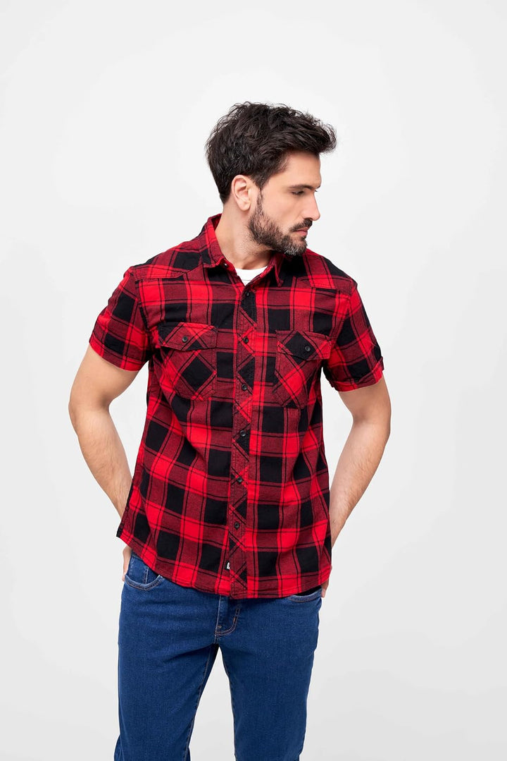 Brandit Check Shirt Short Sleeve, Verschiedene Farbvarianten, Grössen S bis 7XL, Rot-schwarz