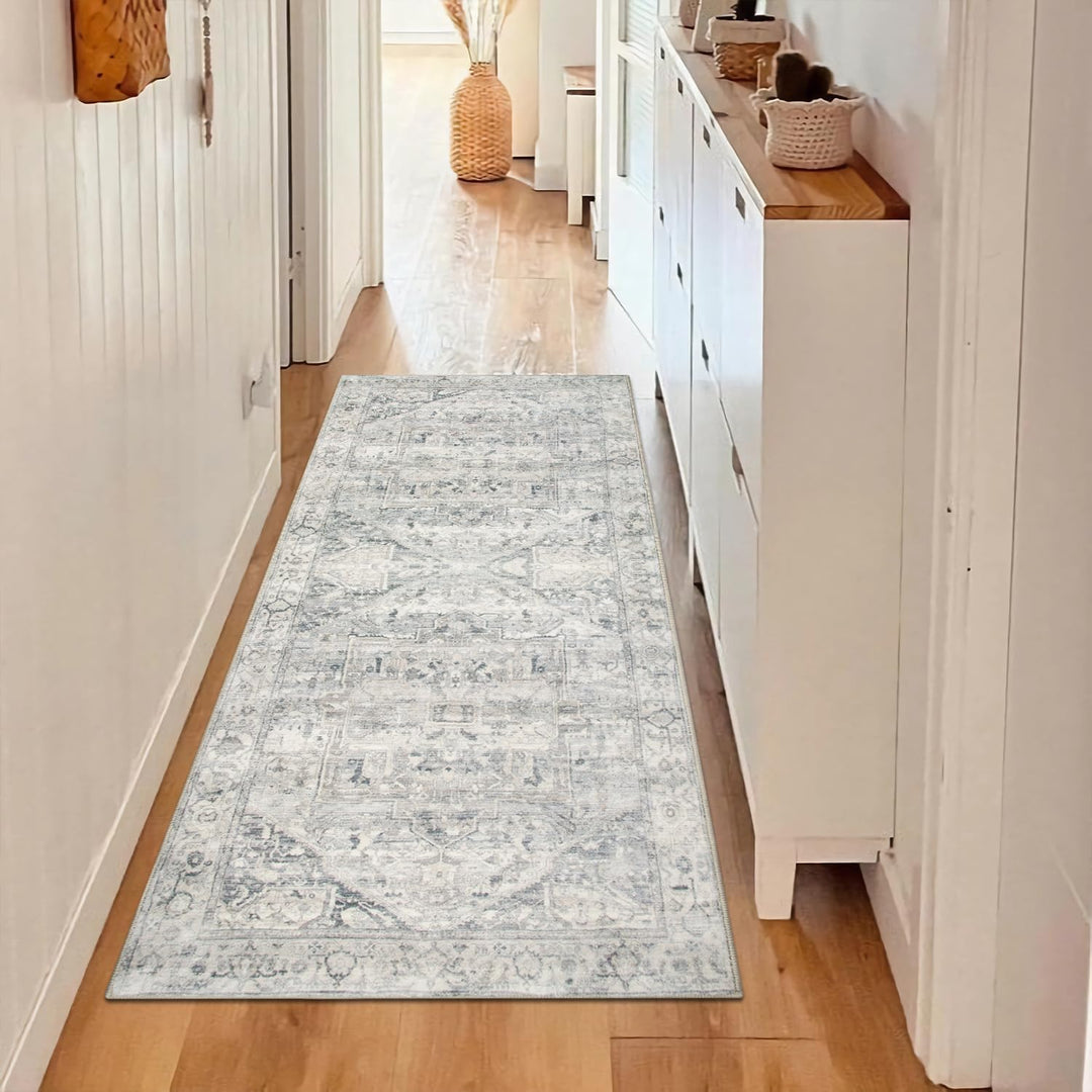 Homcomodar Vintage Flur Runner Teppiche 60x150cm Waschbare Distressed Kitchen Runner Teppiche mit Gu