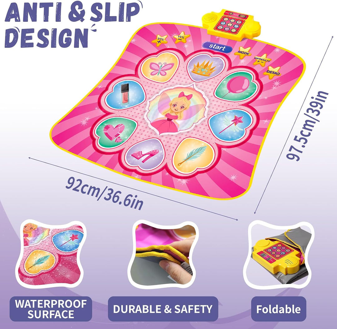 YESHIN 9 Tasten Tanzmatte Kinder mit Musik, LED Licht Dance Mat, 3 Spielmodi, 8 Lieder & 7 Lautstärk