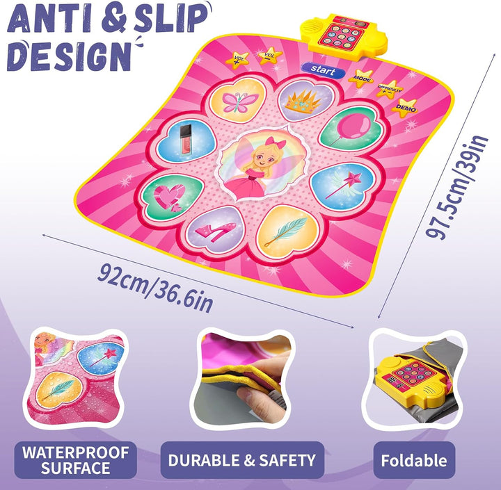 YESHIN 9 Tasten Tanzmatte Kinder mit Musik, LED Licht Dance Mat, 3 Spielmodi, 8 Lieder & 7 Lautstärk