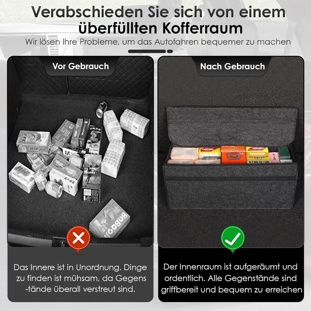 Auto Organizer Toolbag, Kofferraumtasche Toolbag, Kofferraum Organizer aus Filz mit Klett Fixierung,