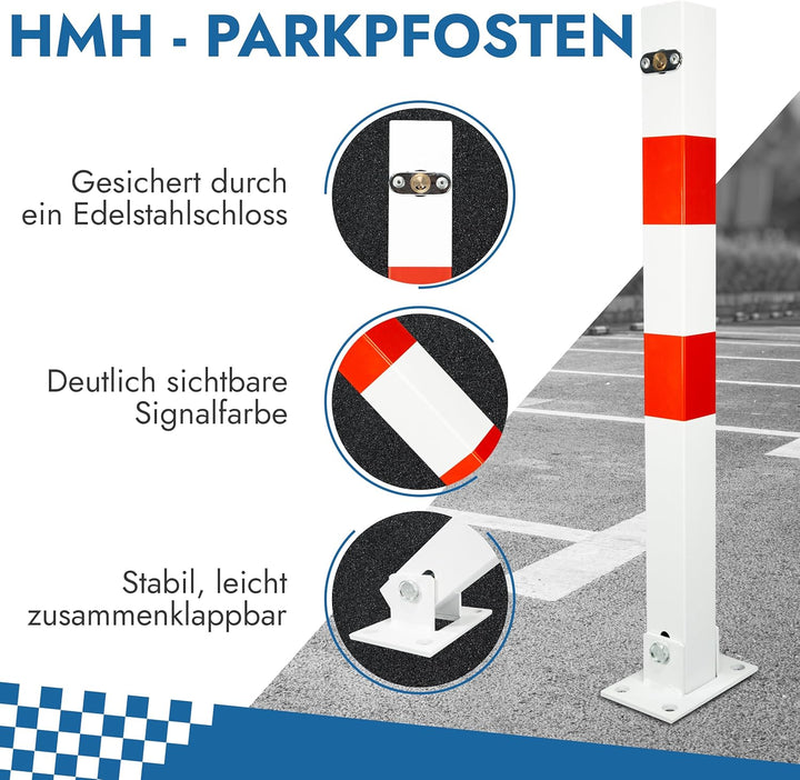 Parkpfosten Absperrpfosten klappbar 65cm Hoch Parkplatzsperre je Poller 3 Schlüssel 4 Schwerlastdübe