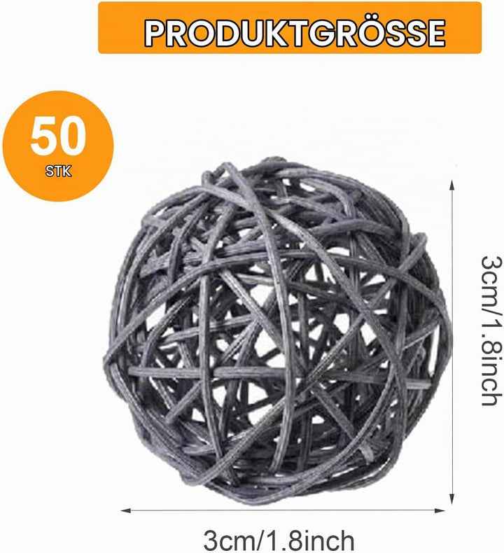 50 Stück Rattanbälle, 3cm Bunte Rattan Kugeln Haltbare Rattan-Kugeln Natürliches Material Sittich Ka