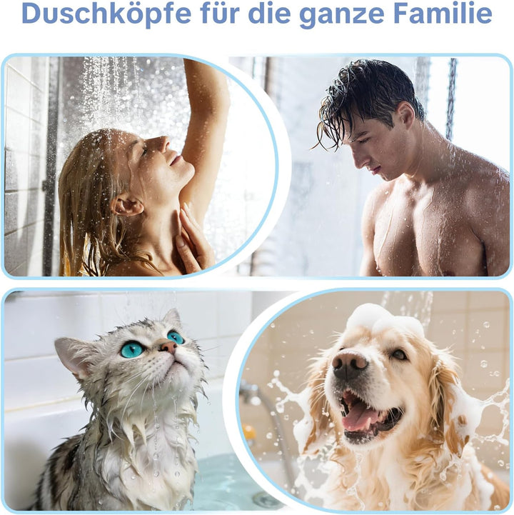 OFFO Filter Duschkopf mit Schlauch 1,6m und halterung, 90mm Duschbrause mit Kalkfilter und 3 Strahla