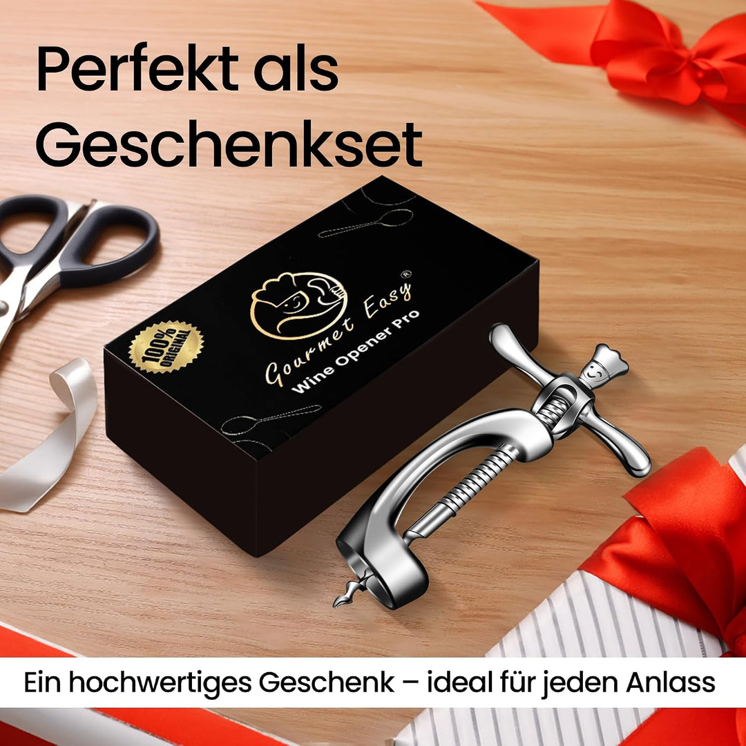 Korkenzieher aus Edelstahl öffnet Wein ohne Korken-Krümel | Hochbelastbarer Weinöffner mit Geschenkv