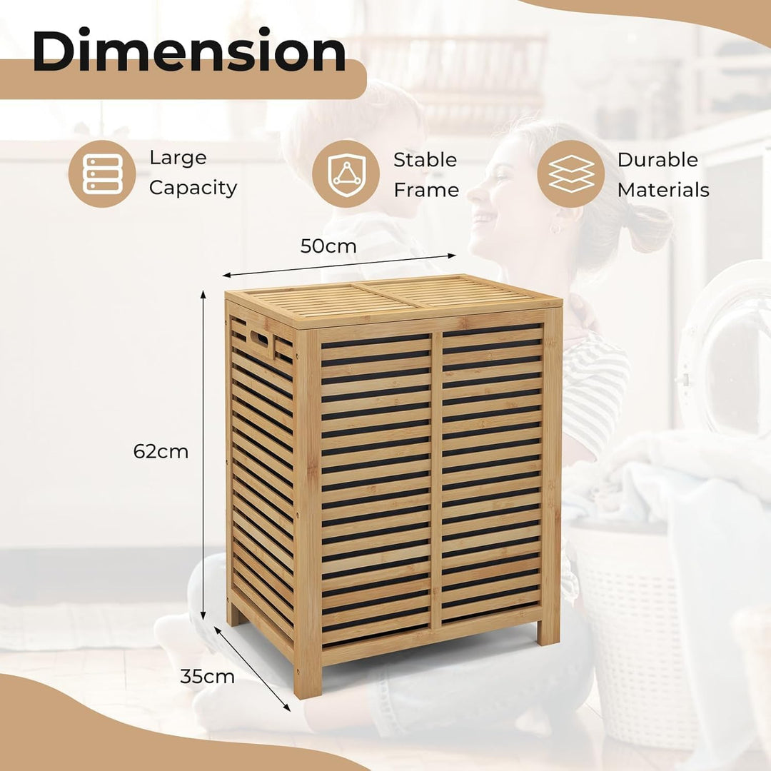 GIANTEX 80 L Wäschekorb Bambus, Wäschebox Wäschesammler mit Deckel &amp; herausnehmbarem Wäschesack, Wäs