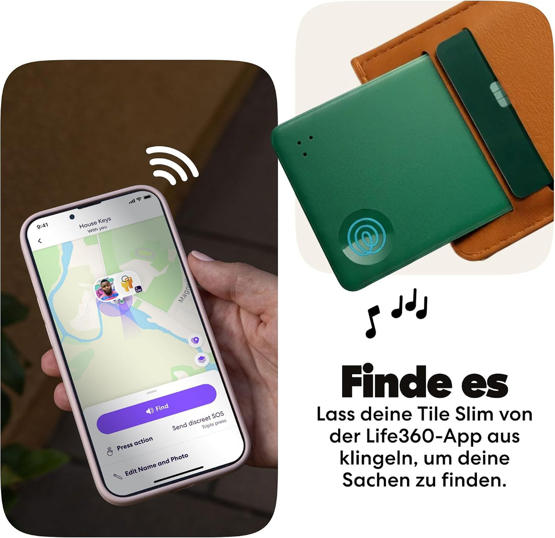 Tile by Life360 Slim - Geldbörsenfinder, Bluetooth-Tracker und Gegenstandsfinder für Gepäckanhänger,