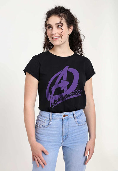 Marvel Damen Avengers Classic Avenger Graffiti Women's Rolled Sleeve T-shirt S Schwarz, S Schwarz